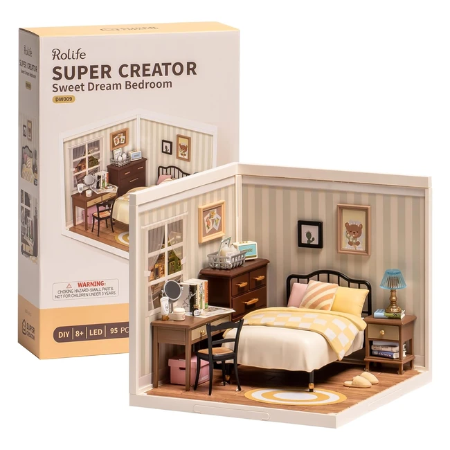 RoliFe Miniature House Kits - Super World Dolls House Model Kits with Furniture and Accessories - Christmas Dollhouse for Girls - Craft Kits for Adults - Sweet Dream Bedroom