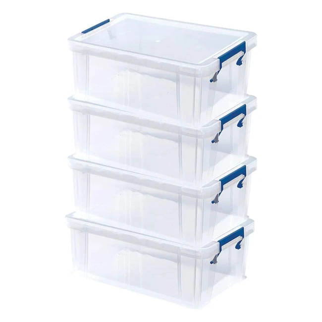 Bankers Box 4 10L Plastic Storage Boxes with Lids - ProStore Super Strong Stackable - Clear