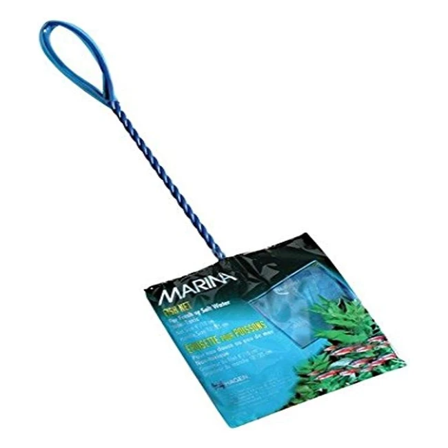 Marina Fine Soft Mesh Fish Net - 10cm/4inch, Blue - Anti-Snag Nylon, Plastic Coated Handle