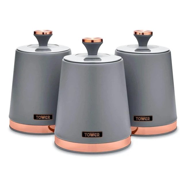 Tower T826131GRY Cavaletto Set of 3 Storage Canisters for TeaCoffeeSugar - Ste