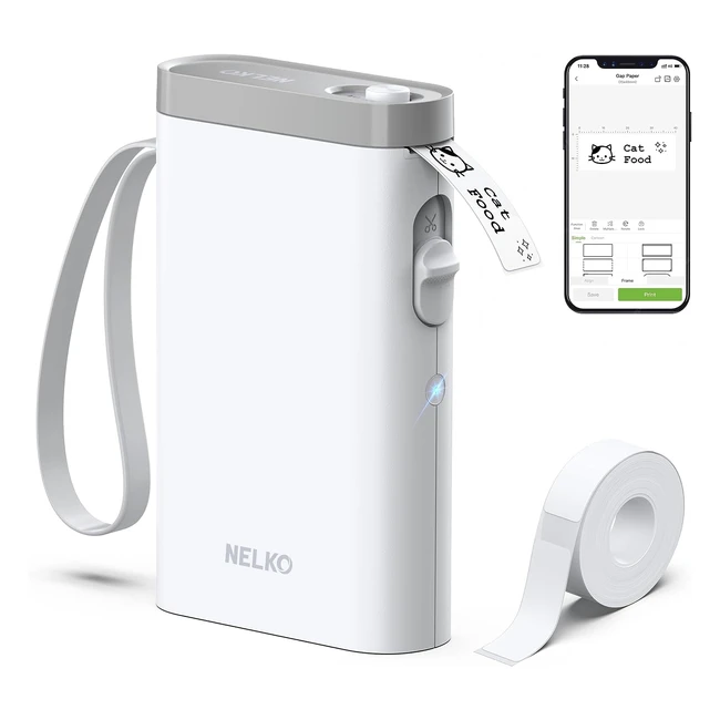 Nelko Label Printer P21 - Portable Bluetooth Etikettendrucker mit Schneidevorrichtung - Kompakt und praktisch - Weiß