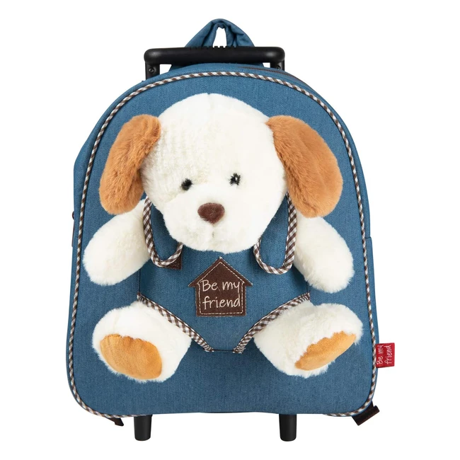 Trolley Peluche Cane Beige Perletti - 28x32x11 cm - Bambino Bambina 3-5 anni - Zainetto Scuola Asilo Bimba Bimbo