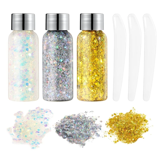 URAQT Body Glitters 3 pz - Gel Corpo Capelli - Glitter Festival - Trucco Scintil