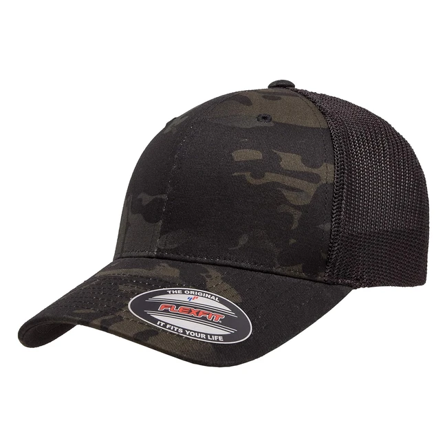 Yupoong Flexfit Unisex Multicam Trucker Cap Snapback | Camouflage Cap mit Mesh-Rückseite | Schwarz/Braun | Einheitsgröße