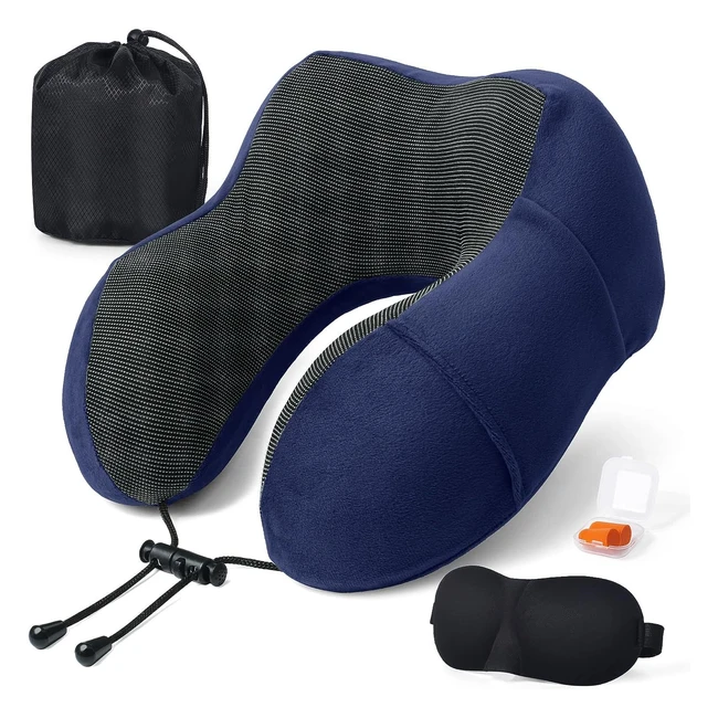 Cuscino da viaggio cervicale Somlaw in memory foam - Comfort e supporto - Con maschera per gli occhi e tappi per le orecchie - Borsa da viaggio