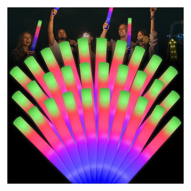 50pcs LED Foam Glow Sticks - Light Up Batons - 3 Colors - Perfect for Parties