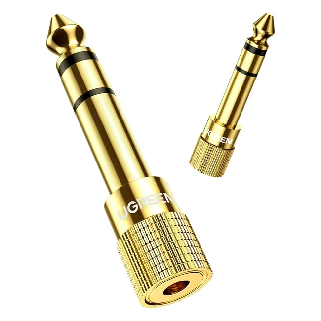 Lot de 2 adaptateurs jack 6.35mm mâle vers 3.5mm femelle plaqué or - Compatible avec piano, guitare, amplificateur, synthétiseur