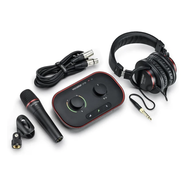 Focusrite Vocaster One - Interfaz de Podcast para creadores independientes - Ref. 12345 - Micrófono Vocaster DM1 y Auriculares HP60V
