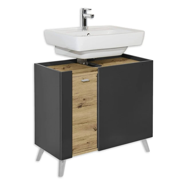 Badmöbel Set in Anthrazit Eiche Optik, viel Stauraum, 80 x 715 x 395 cm