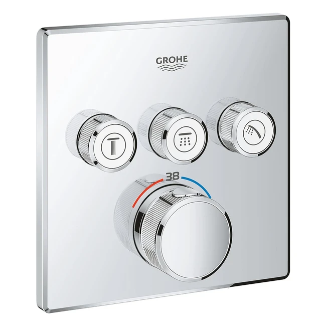 Grohe Grohtherm SmartControl Concealed Square Thermostat 3 Valves - Push for On