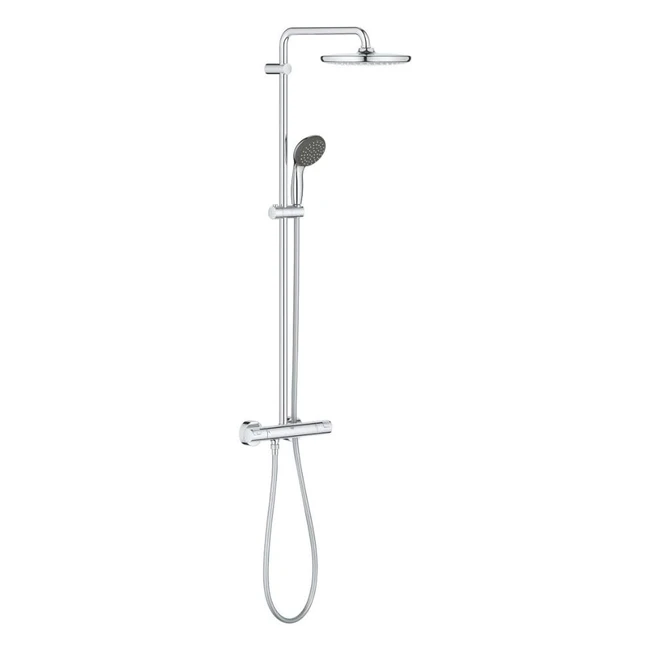Grohe Vitalio Start 250 Shower System with Thermostatic Mixer Valve - Water Saving Technology - Round Head Shower - 2 Spray Hand Shower - Swivable Shower Arm - Chrome - 26816000