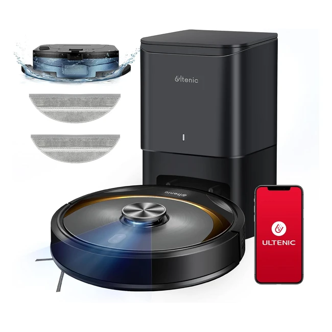 Robot aspirateur laveur Ultenic T10 Elite - Station autovidage - Navigation LiDAR - Cartographie connectée - Alexa - Idéal pour poils d'animaux, cheveux, poussière et moquettes - Noir