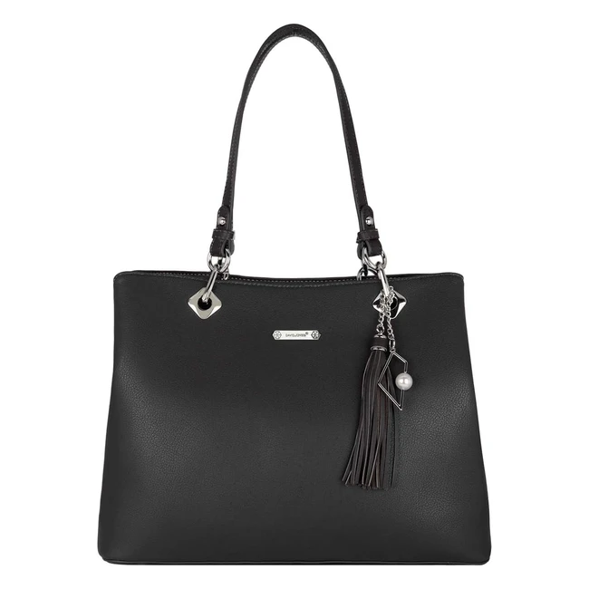 Bolso de Hombro Grande Mujer David Jones - Cuero PU - Totalizador con Asas Largas - Negro