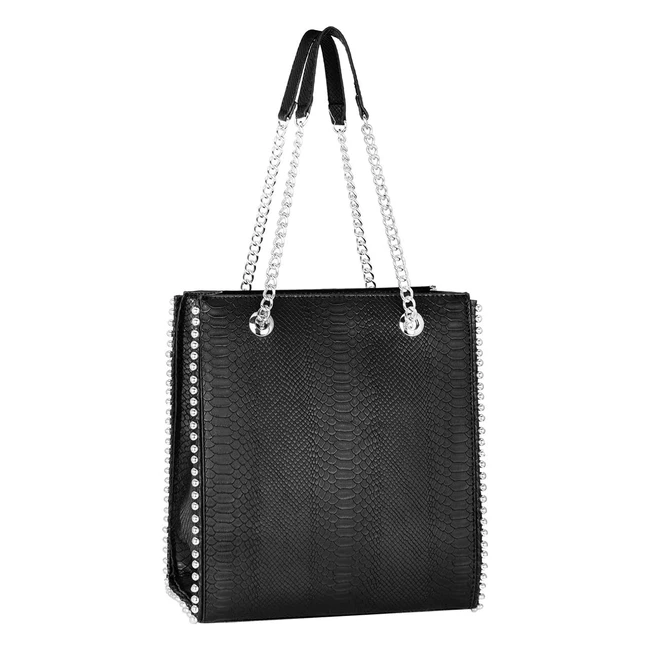 Bolso de mano Crazychic cadena cuero serpiente pitón mujer