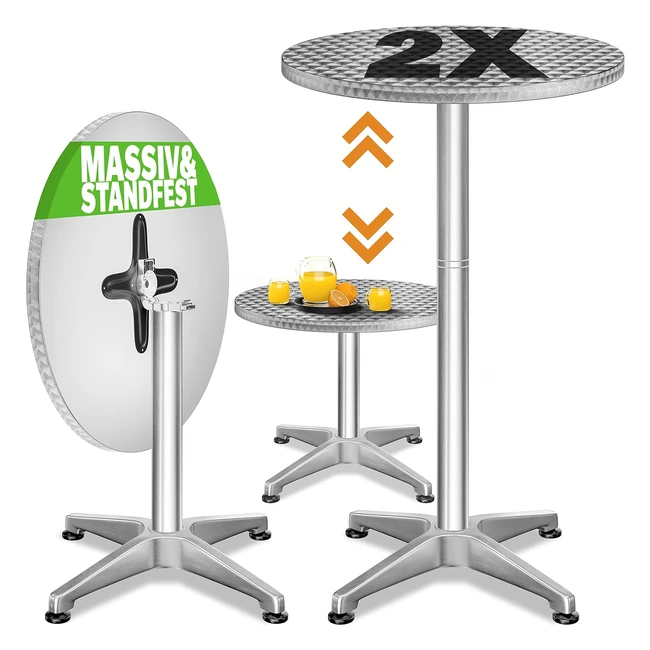 Casaria Bar Tisch Set 2er - Hhenverstellbar  faltbar - Aluminium -  60cm - 