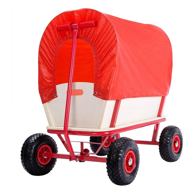 Deuba Handwagen Holz bis 180 kg 4 Profil-Luftreifen Transporthilfe Allround Stahlrohrrahmen Rot Gartenwagen
