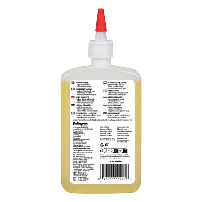 Huile pour destructeur de papier Fellowes 355ml - Coupe croisée et micro coupe