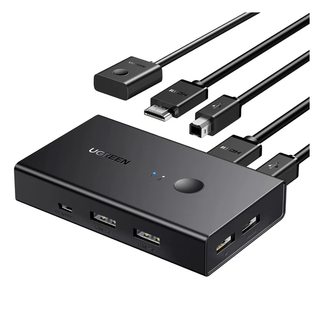 Switch HDMI 4K UGREEN KVM, 2 entrées 1 sortie, 4 ports USB, contrôle bureau