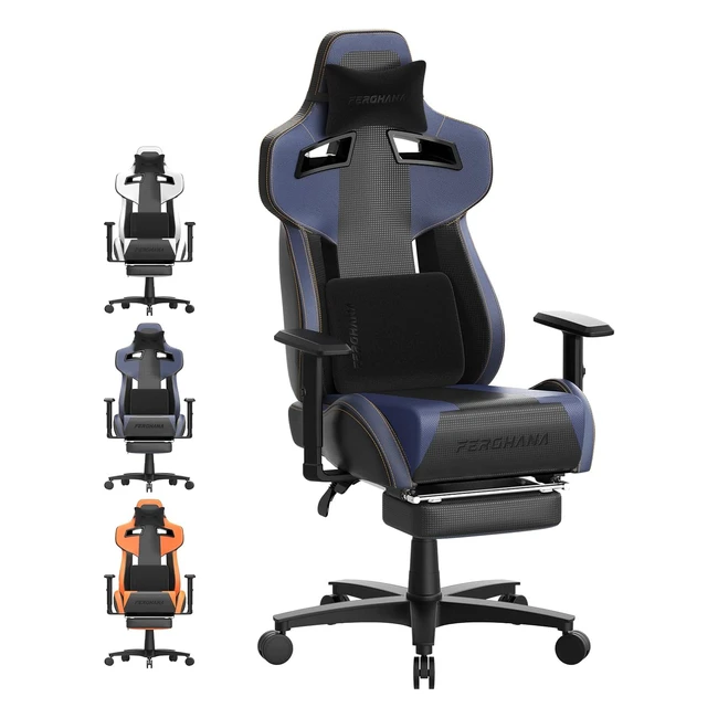 Sedia da Gaming Ergonomica Ferghana - Poltrona Professionale Regolabile con Poggiatesta e Supporto Lombare - Pelle PU - Blu