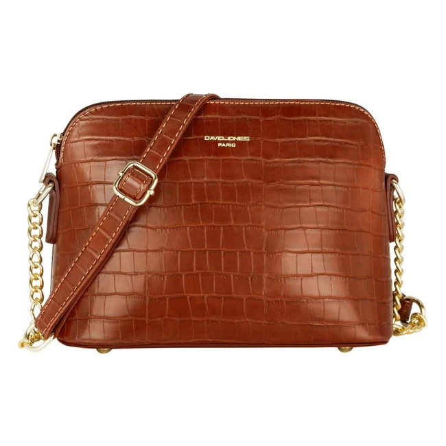 Sac bandoulière femme David Jones, modèle petit sac à main chaîne dorée, cuir vernis crocodile rigide