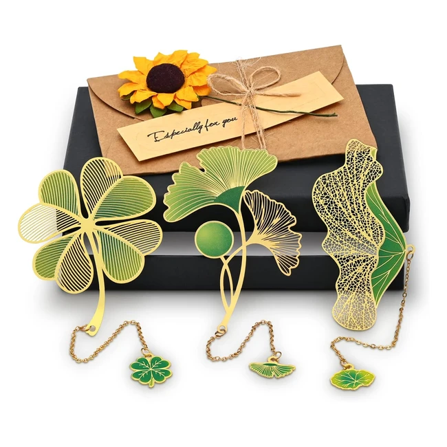 Segnalibro in metallo a forma di foglia e fiore - Set da 3 - Regalo pratico e creativo