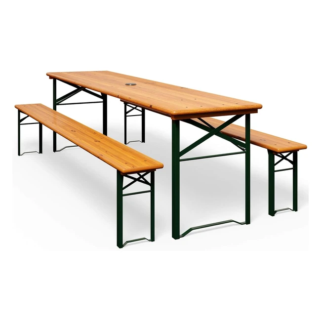 Klappbarer Holztisch 3-teiliges Bankset Holz-Metall 180 cm Camping-Garten-Ess