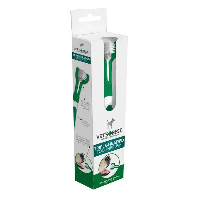 Vets Best Triple Headed Toothbrush for Dogs - Teeth Cleaning and Fresh Breath