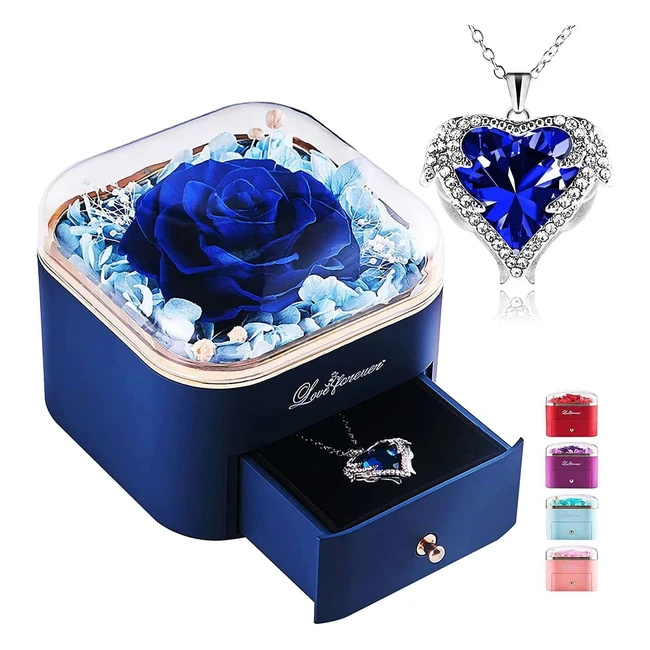 Rosa Eterna con Collar Rose - Regalo Mujer - Joyero Real - Novia Esposa Madre - Aniversario San Valentín - Cumpleaños