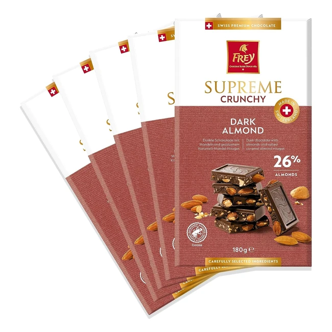 Chocolat noir aux amandes, caramel au beurre salé et nougat - Frey Supreme - Certifié Rainforest Alliance - 5x180g