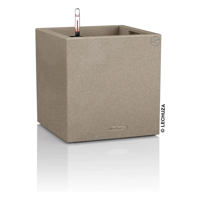 Lechuza Canto Stone 30 Low Sand Beige - Maceta de plástico resistente a los rayos UV - Aspecto de piedra natural