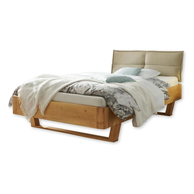 Stella Trading Tjark Massivholzbett 140 x 200 cm Fichte Bequemes und hochwertiges Balkenbett mit gepolstertem Kopfteil