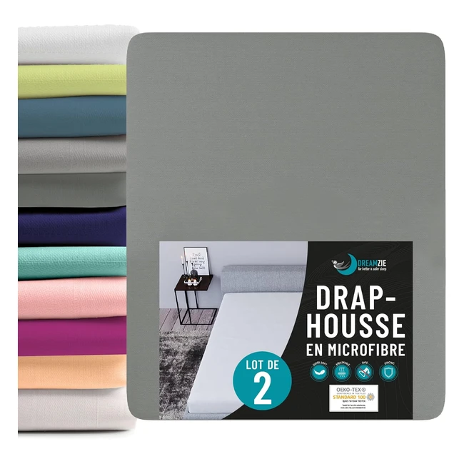 Lot de 2 draps housses Dreamzie 140x190200 en microfibre polyester - Gris anthracite