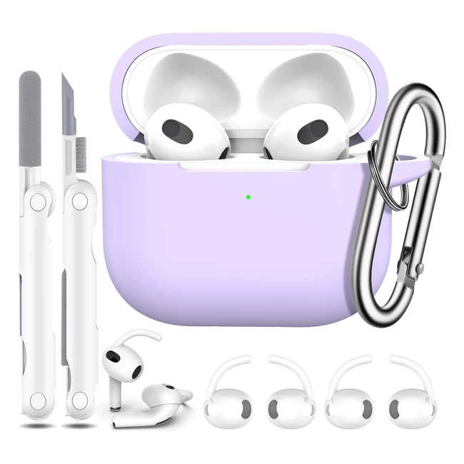 Coque pour AirPods 3e génération avec kit de nettoyage et crochet pour écouteurs - Silicone souple - Apple AirPods 3 2021 - Banane violette