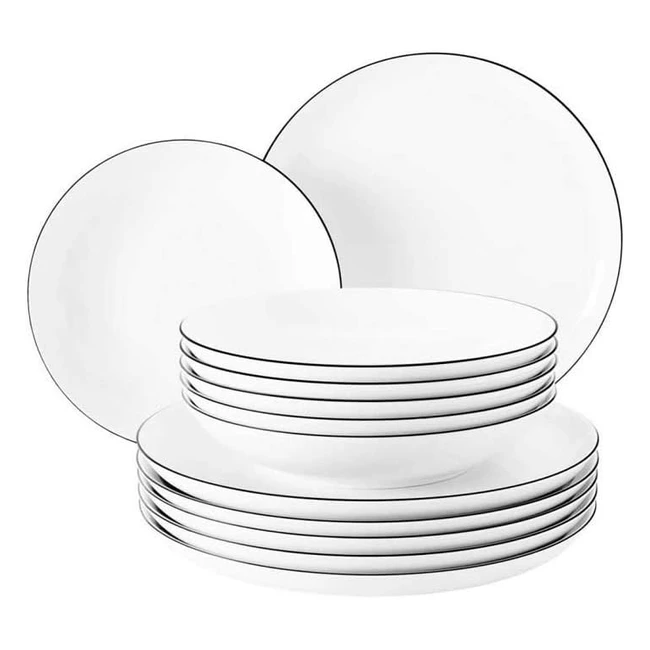 Set da tavola Seltmann Weiden Lido Black Line 12 pezzi porcellana bianca