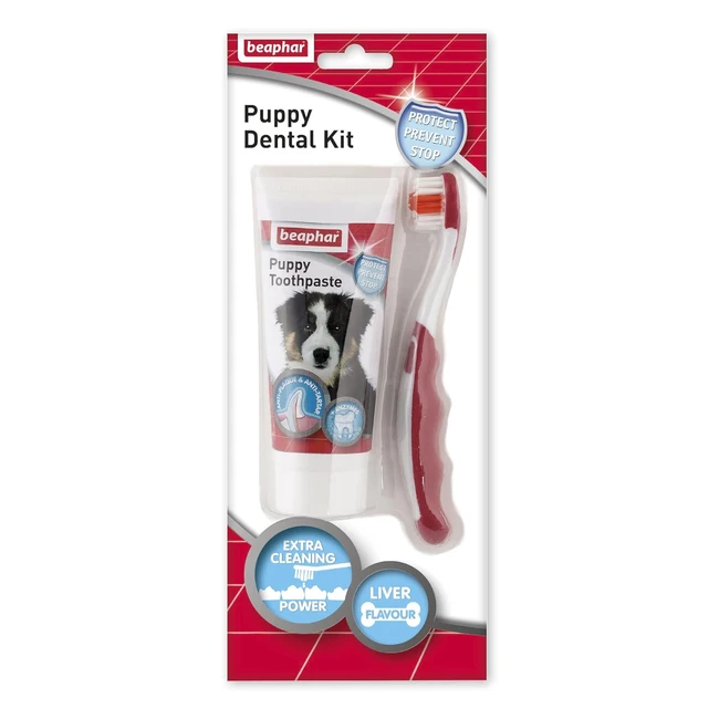 Beaphar Dental Care Kit for Puppies - Small Headed Toothbrush  Liverflavoured E