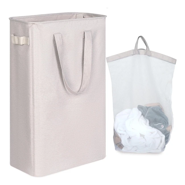 Cesto Portabiancheria Iegrow 50 Litri - Borsa Interna Lavabile e Rimovibile - Spazio di Archiviazione Extra - Grigio Argento