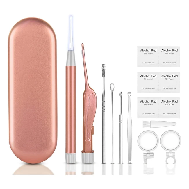 Vicloon Nettoyant Oreille 15pcs avec Lumière LED et Loupe - Convient aux Enfants et Adultes