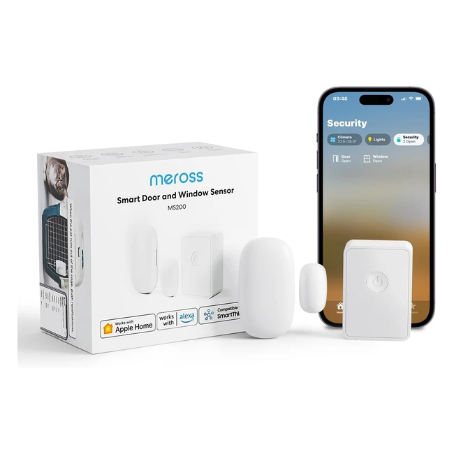 Sensor de puerta wifi mini meross - Compatible con Apple Home, Alexa y Google Home - Sensor de alarma antirrobo