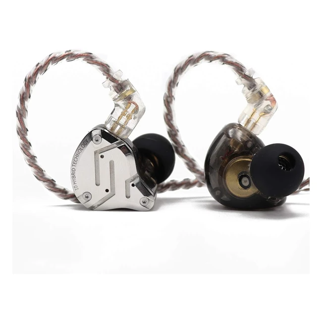 Écouteurs intra-auriculaires en métal Linsoul KZ ZS10 Pro 4BA1DD avec plaque frontale en acier inoxydable - Câble amovible - 2 broches - Sans microphone - Noir