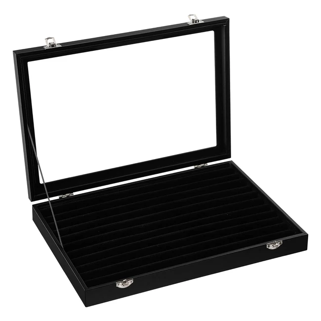 Songmics Jewellery Box with Glass Lid - Holds up to 100 Rings - Black JDS301