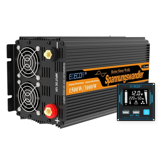 Inversor Edecoa 12V 220V Onda Pura 1500W con Mando a Distancia