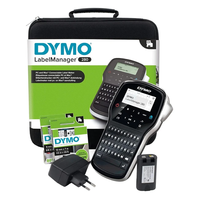DYMO LabelManager Labelling Gerät Set, benutzerdefinierte Etiketten, PC/Mac Verbindung, wiederaufladbar