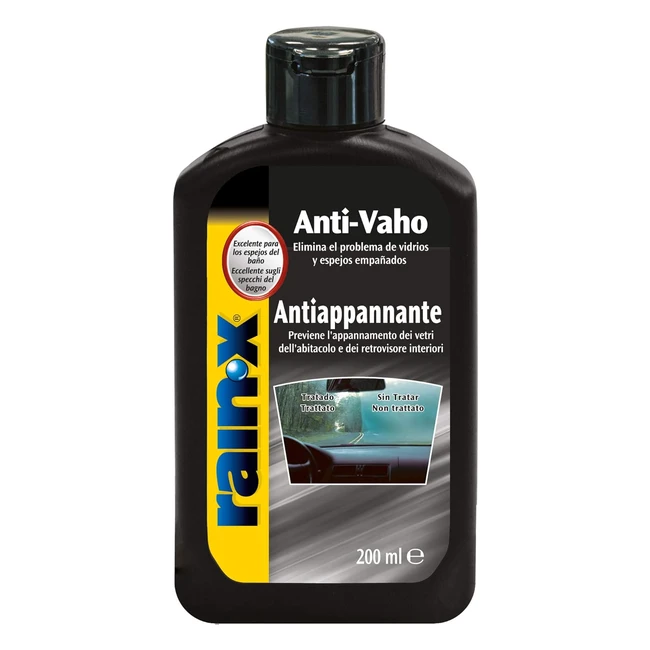 RainX 26021 Tratamiento Antivaho 200ml - Protección Antivaho para Coche, Lunas, Espejos, Cristales y Gafas