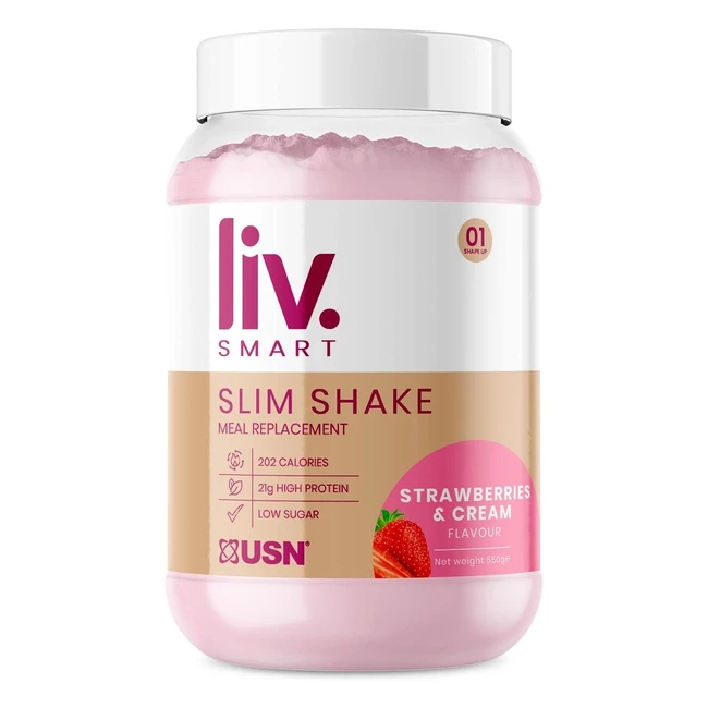 USN Livsmart Slim Shake Strawberries & Cream 550g - High Protein 21g - Meal Replacement Shake - Weight Loss Support