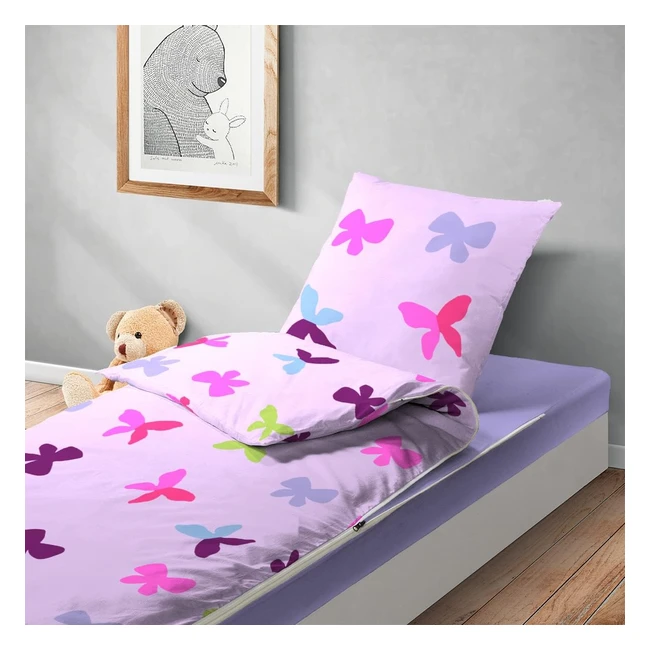Parure de lit enfant en coton avec couette - Bleu Clin Caradou Papillons Rose Li
