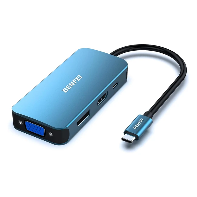Benfei Hub USB C 4in1 - Adattatore USB C a HDMI VGA DisplayPort - 100W Power Del