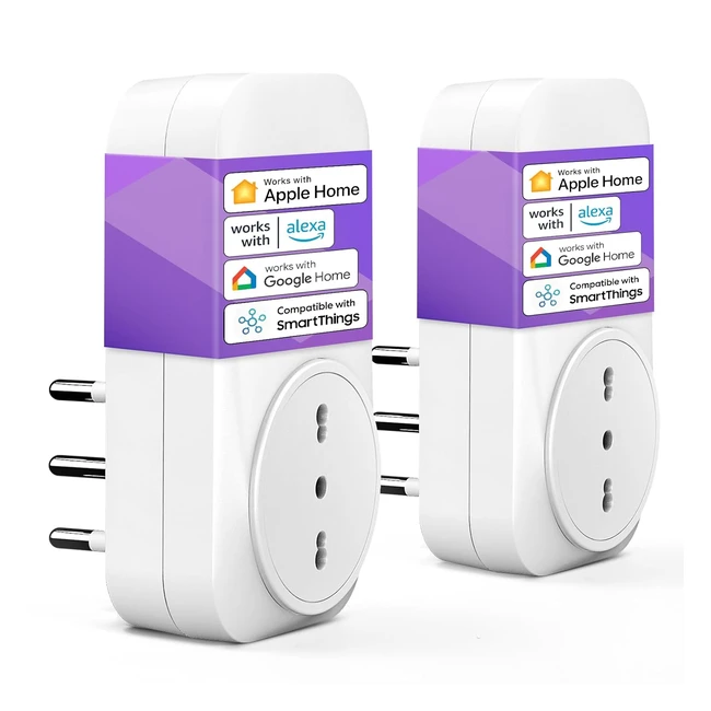 Presa Smart Italiana Meross - Controllo Vocale Remoto - Compatibile con Apple HomeKit, Alexa e Google Home - 2 Pezzi