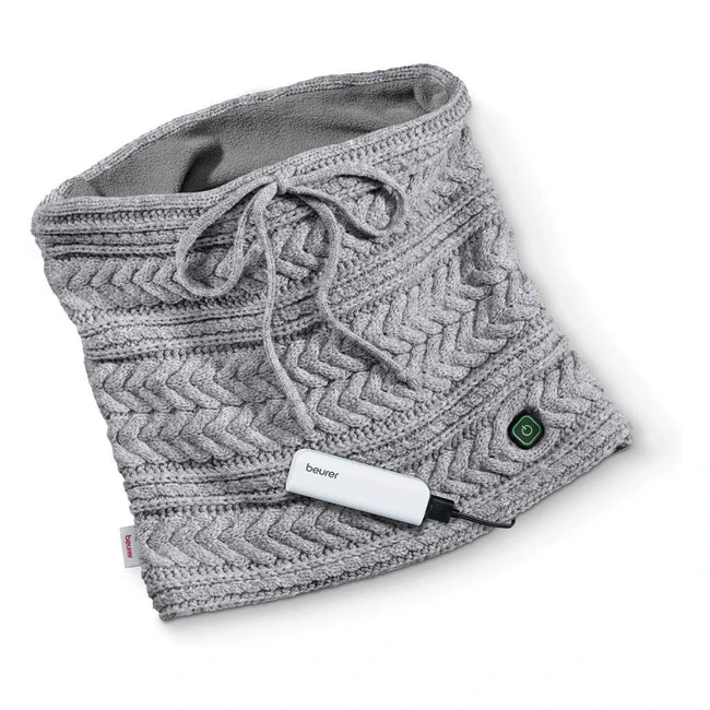 Beurer HK37 HeatToGo Heated Snood - Grey Cableknit Snood with Soft Fleece Lining - 3 Temperature Settings