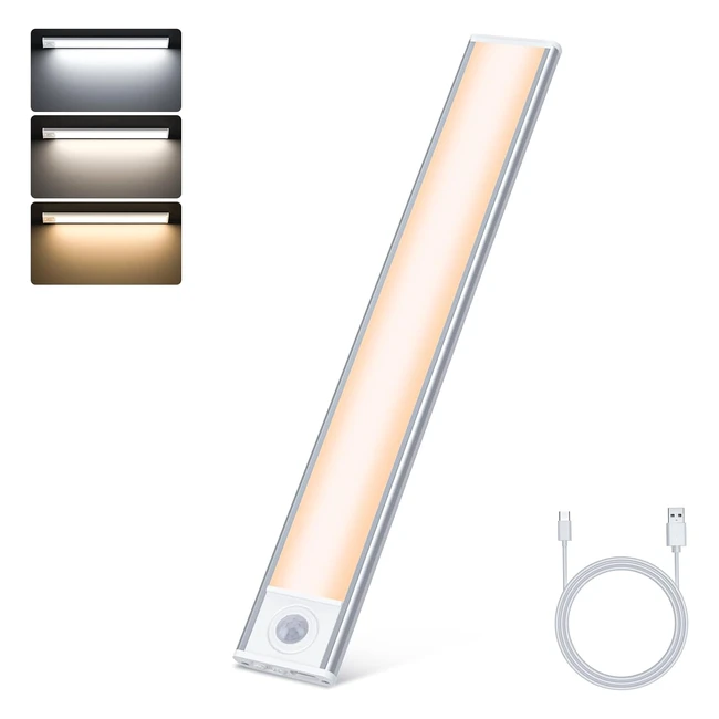 Trumpets 30cm Luz LED con Sensor de Movimiento 2500mAh - Luz LED Armario con 3 Color 3 Modos - USB-C Recargable - 108 LED Cocina Bajo Mueble para Gabinete Pasillo Escalera Sótano Cocina (1 Pieza)