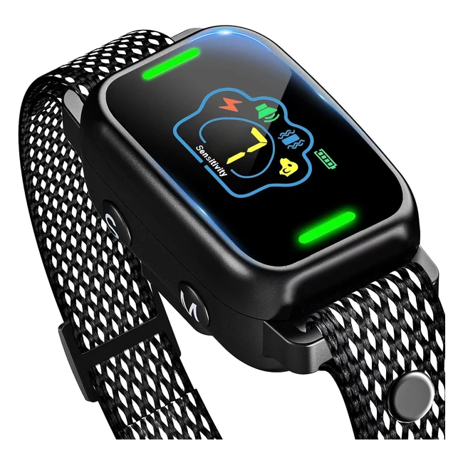 Collier anti-aboiement intelligent pour chiens - Niveau batterie, 5 modes son/vibration/choc, 7 niveaux de sensibilité, étanche IP67 - Référence: XXXX